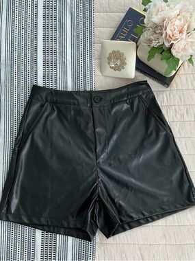Like New Black Faux Leather High-Waist Shorts